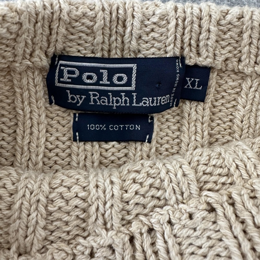 Vintage Polo Ralph Lauren Rib Knit Sweater Mens XL Beige Thick Heavy Chunky 90s - Picture 3 of 6